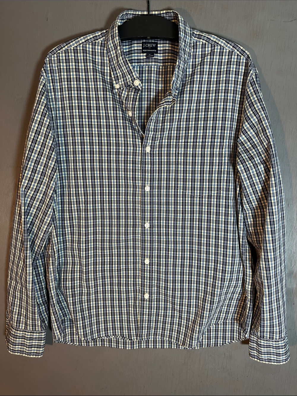 J. Crew Men's Navy and White Plaid Button-Down Shirt